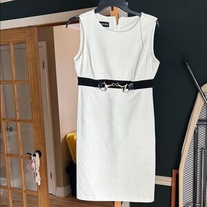 Donna Morgan White Dress with Black Belt
